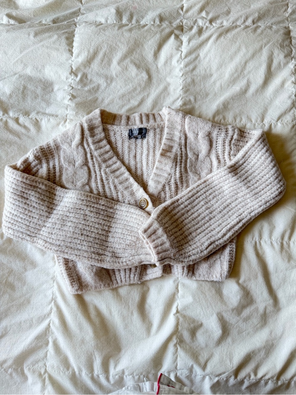 Urban Outfitters Cream Cable-Knit Cropped Cardigan